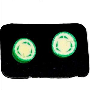 New Handmade Artisan Cucumber Slices Polymer Clay Hypoallergenic Stud Earrings